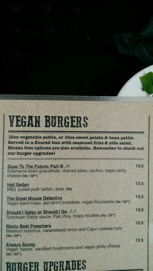 Vegan Burgers Menu at The Rockstone in Southampton