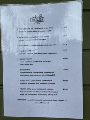 Breakfast menu November 2021 at The Patch in Mullumbimby