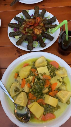 vine leaves, with vegetables.
artichokes, with potatoes carrots & peas at Milos Taverna in Crete