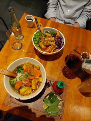 Pho Chay in the front (without coriander) and Bun Chay Dau Hu in the back at Vi Pho in Frankfurt