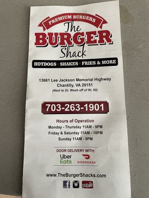 Menu at The Burger Shack in Chantilly