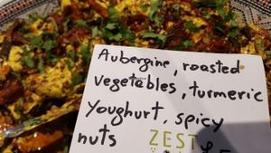 Aubergine, Roasted Vegetables, Tumeric, Yoghurt & Spicy Nuts at Zest in North West London