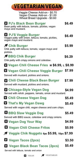 Vegan/Vegetarian options at PJ's Grill in Carson