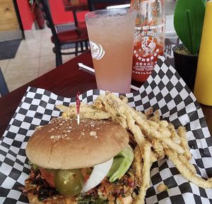 Veggie fire burger (vegan) at PJ's Grill in Carson