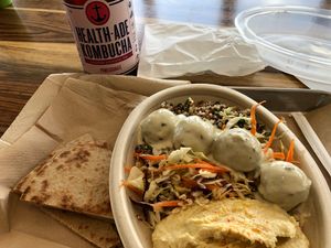 Hummus Plate with Falafel at Organika Kitchen in Southport