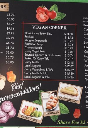 Vegan menu section on the wall  at Yardie Spice in Homestead