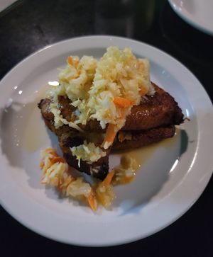 Plantains with spicy slaw at Yardie Spice in Homestead