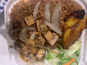 Jerk tofu plate of deliciousness! at Yardie Spice in Homestead