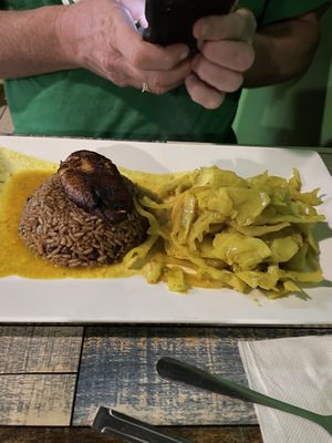 Curry Vegetable with Tofu and plantain on top  at Yardie Spice in Homestead