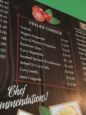 Vegan menu at Yardie Spice at Yardie Spice in Homestead
