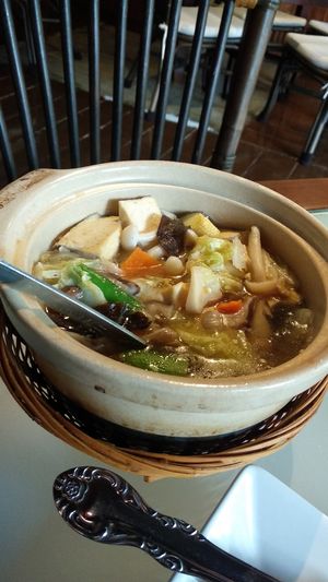 Soup with vegetables, mushrooms and tofu at Mori Tea House and Residence in Malacca