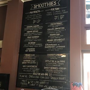 smoothie menu at Cafe Creme in Bath