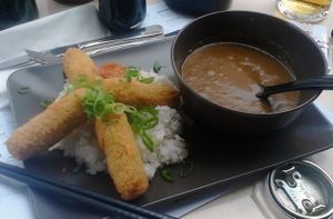 Potato croquettes in panko-breaded crust and japanese curry xx at Marukoshi in Belgrade