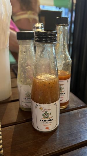 complimentary hot sauces  at Cantina de Koh Tao in Koh Tao