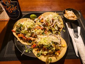 Veggie Taco Plate with vegan Cheese and Tofu at Cantina de Koh Tao in Koh Tao