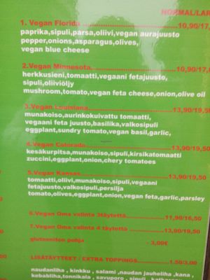The vegan menu. at Americana Pizzeria in Helsinki