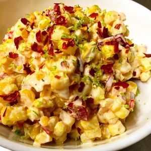 Elotes/ sweet corn, chili, lime zest, cumin yogurt dressing at Fork & Love at Hotel Charlotte in Groveland