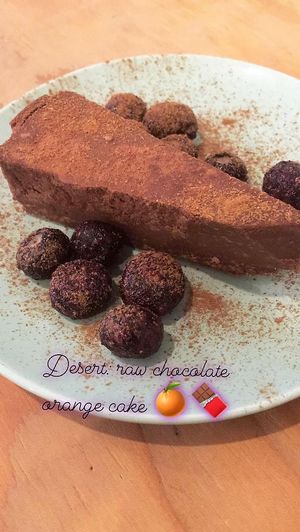 Raw orange and chocolate cake. Very yummy  at .RAW in Tokyo