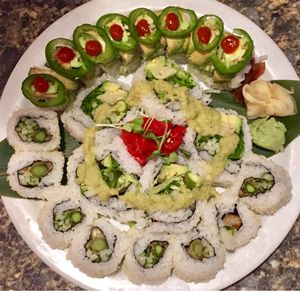 Top: Garden Fire Roll   Center: Krispy Green Roll   Bottom: Asparagus Tempura Roll at Sushi 101 Bar & Grill in Tempe