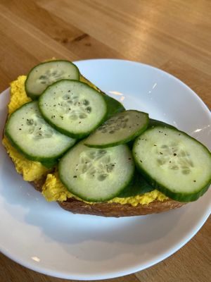 Chickpea Tahini Toast at Organic Buzz Cafe & Juice Bar in Norfolk