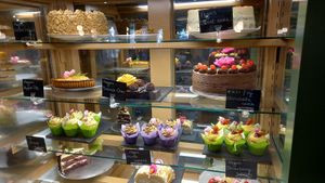 Look at all those cakes!! at Ransoms Tearooms and Restaurant in Jersey