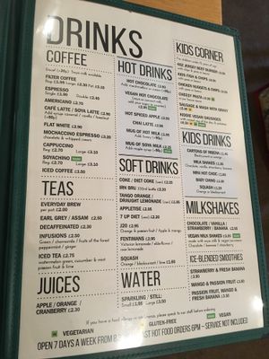 drinks menu at Ransoms Tearooms and Restaurant in Jersey
