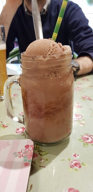 Vegan chocolate milkshake made with soy milk and vegan ice cream at Ransoms Tearooms and Restaurant in Jersey