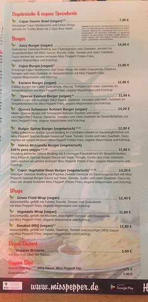 Juni 2022 vegane Speisekarte  at Miss PeppeR in Luetzen