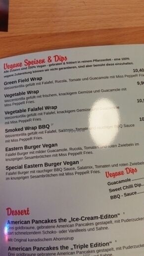 vegan section on their menu at Miss PeppeR in Luetzen