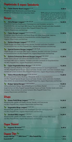Vegan and vegetarian menu at Miss PeppeR in Luetzen