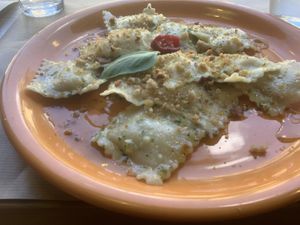 Vegan chickpea ravioli  at In Pasta in Lucca