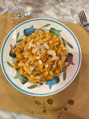Pasta with pumpkin sauce and almonds   at In Pasta in Lucca