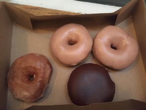 Cinnamon, Strawberry and Boston Cream Pie  at Dun-Well Doughnuts in New York City