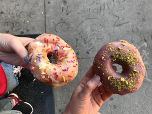Sprinkles and blueberry pistachio  at Dun-Well Doughnuts in New York City