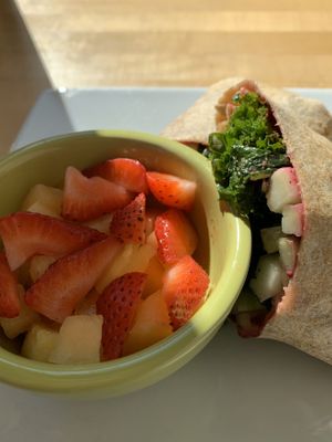 Veggie wrap and fresh fruit at Pulp Lifestyle Kitchen in Salt Lake City