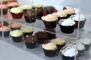 lots of beautiful vegan cupcakes  at Blanche Bakery in Cardiff