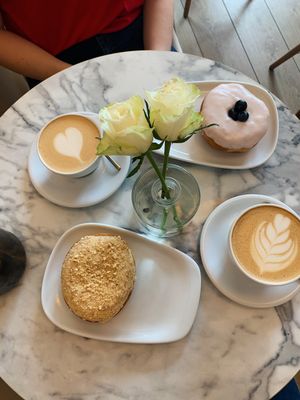 Lovely coffee and doughnuts!  at Blanche Bakery in Cardiff