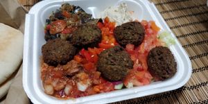Falafel platter to go at Sunrise Pita and Grill in Sunrise