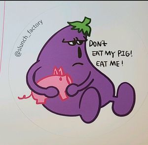 Egg plant sticker at Slunch Factory - 슬런치 팩토리 in Seoul