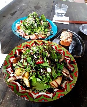 Eggplant Mushroom Salad & Tomato Tofu Salad at Slunch Factory - 슬런치 팩토리 in Seoul