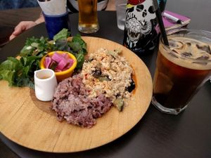 Tofu, eggplant, rice and miso sauce. Really big portion and delicious flavours! at Slunch Factory - 슬런치 팩토리 in Seoul