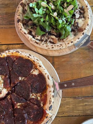 Pepperoni and mushroom Gorgonzola pizzaa  at Slunch Factory - 슬런치 팩토리 in Seoul