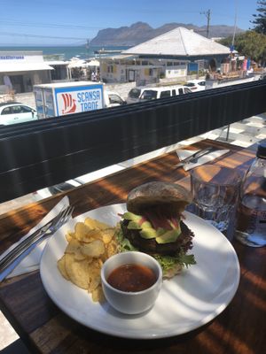 Burger with fries at The Courtyard Cafe in Kalk Bay
