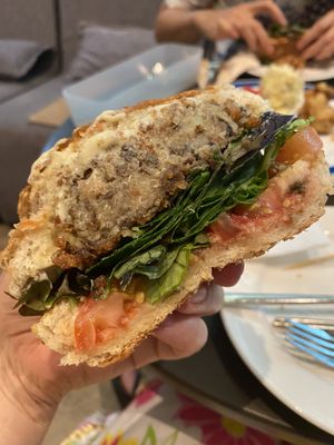 Walnut quinoa lentil croquette burger!  at Real Food 真食 - South Beach in Central Singapore