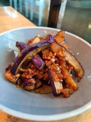 Aubergine with garlic onion at Real Food 真食 - South Beach in Central Singapore