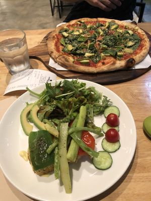 Chickpea and sweet potato cakes, and vegan pizza  at Real Food 真食 - South Beach in Central Singapore