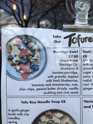 How the porridge bowl is described. Please note it is not porridge that’s served    at Tofurei in Norwich