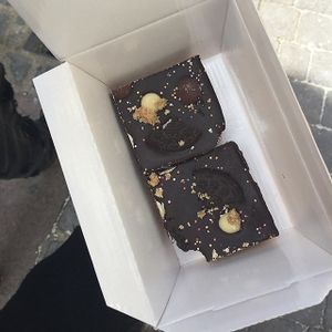 Peanut butter slices from KindaKafe in Norwich. SOOOO GOOD. Topped with oreos, sprinkles and white chocolate buttons. at KindaKafe in Norwich