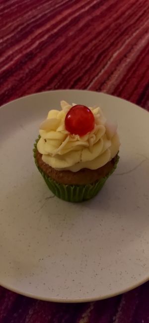 Banana Split cupcake with banana choc chip sponge with an apricot jam centre at Missy's Vegan Cupcakes in Edinburgh