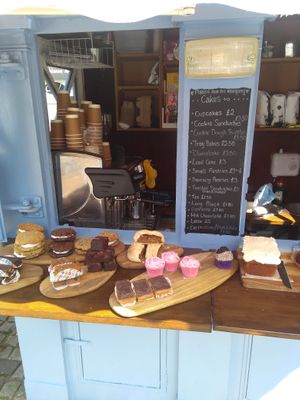 Selection of cakes, plus the coffee machine at Missy's Vegan Cupcakes in Edinburgh